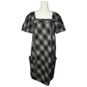 VINCE Black & Grey Plaid Wool Dress